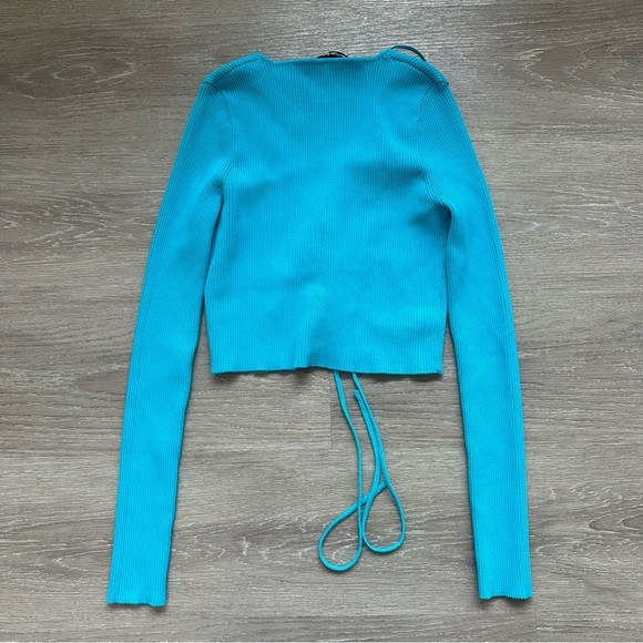 3 piece Matching Set - Ribbed Blue Cardigan Midi Pencil Skirt Crop Top - Picture 10 of 16